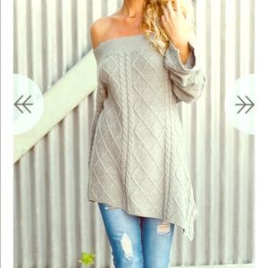 Military Hippie Off The Shoulder Sweater